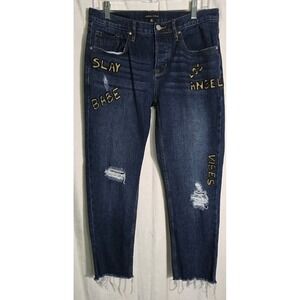 KENDALL & KYLIE Jeans Women's 27 Blue High Rise Denim Distressed Crop Button Fly